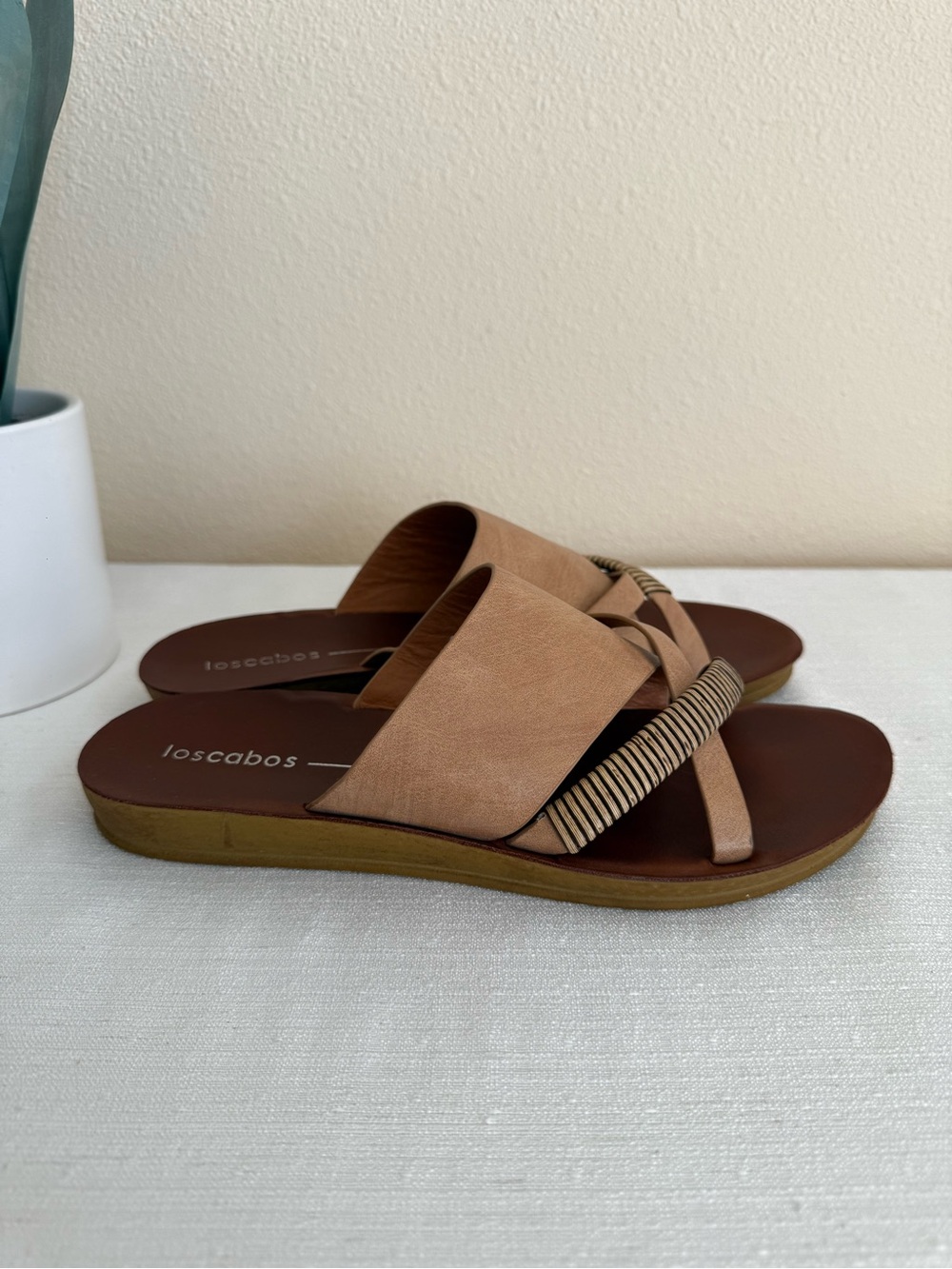 LOSCABOS Bride Women's Tan Slide Sandals - Comfortable Summer Slip-Ons